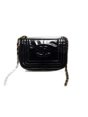 Chanel 0 CC Logo Enamel Leather Chain Shoulder Bag